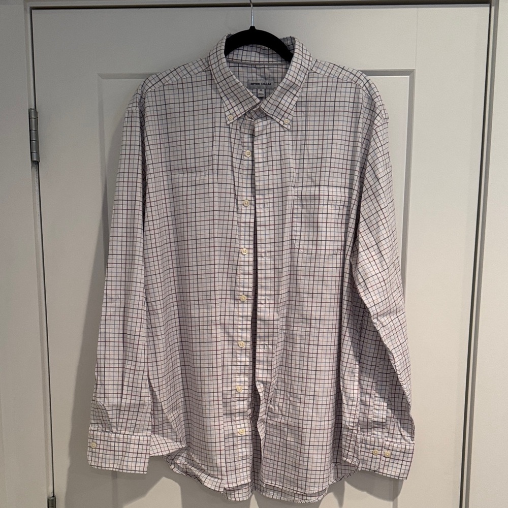 Peter Millar Men's Plaid Button Down Shirt - White and Red